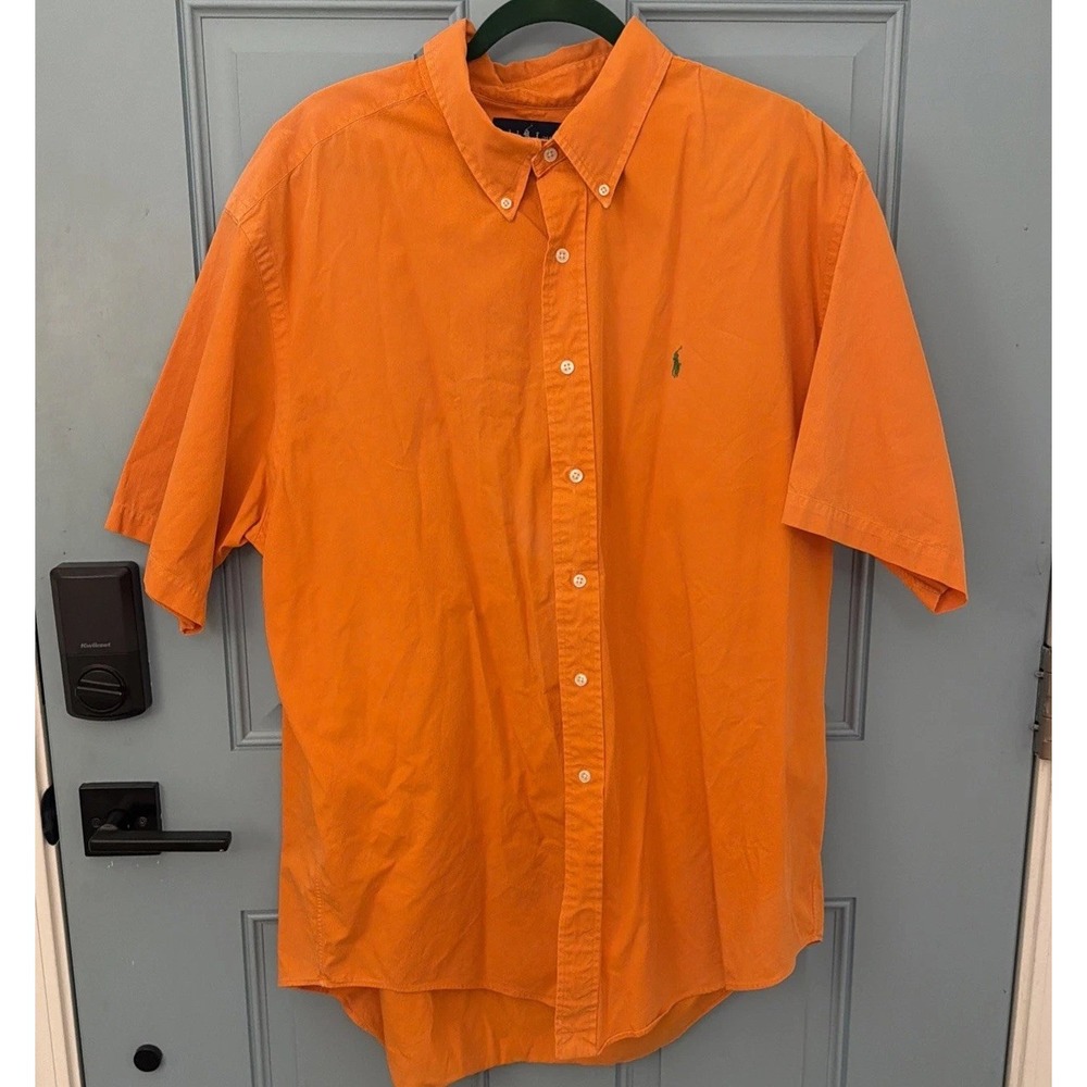 Vintage Ralph Lauren Shirt Men's XXL Orange Button Down Classic Fit Short Sleeve